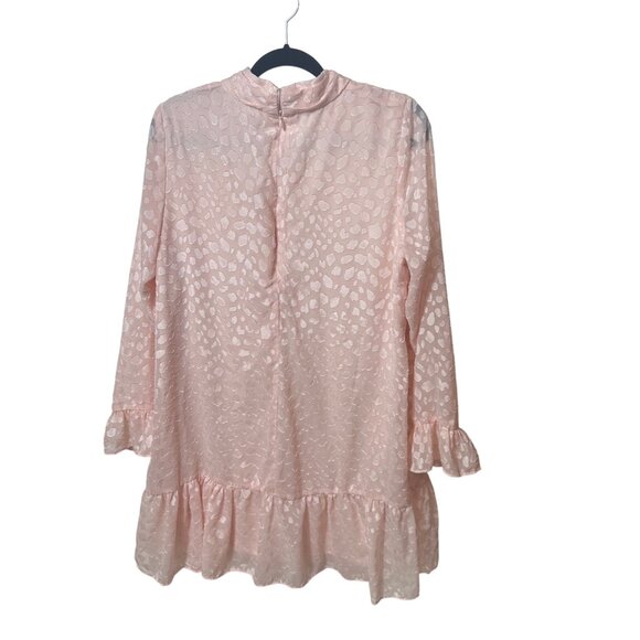 Calvin Klein Blush Pink Jacquard Mock Neck Ruffle Hem Dress L - Picture 3 of 9